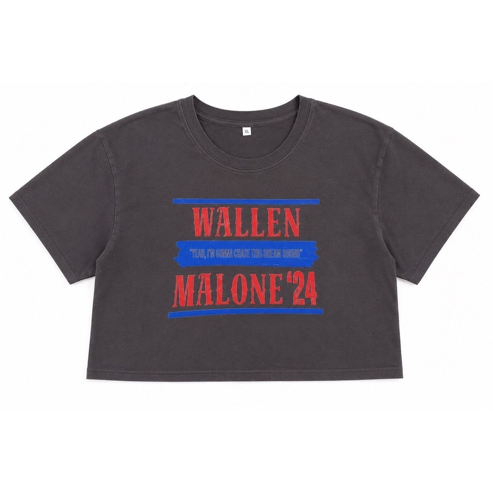 Wallen Malone 2024 Cropped Tee Black Graphic T-Shirt Women XL Short Sleeve